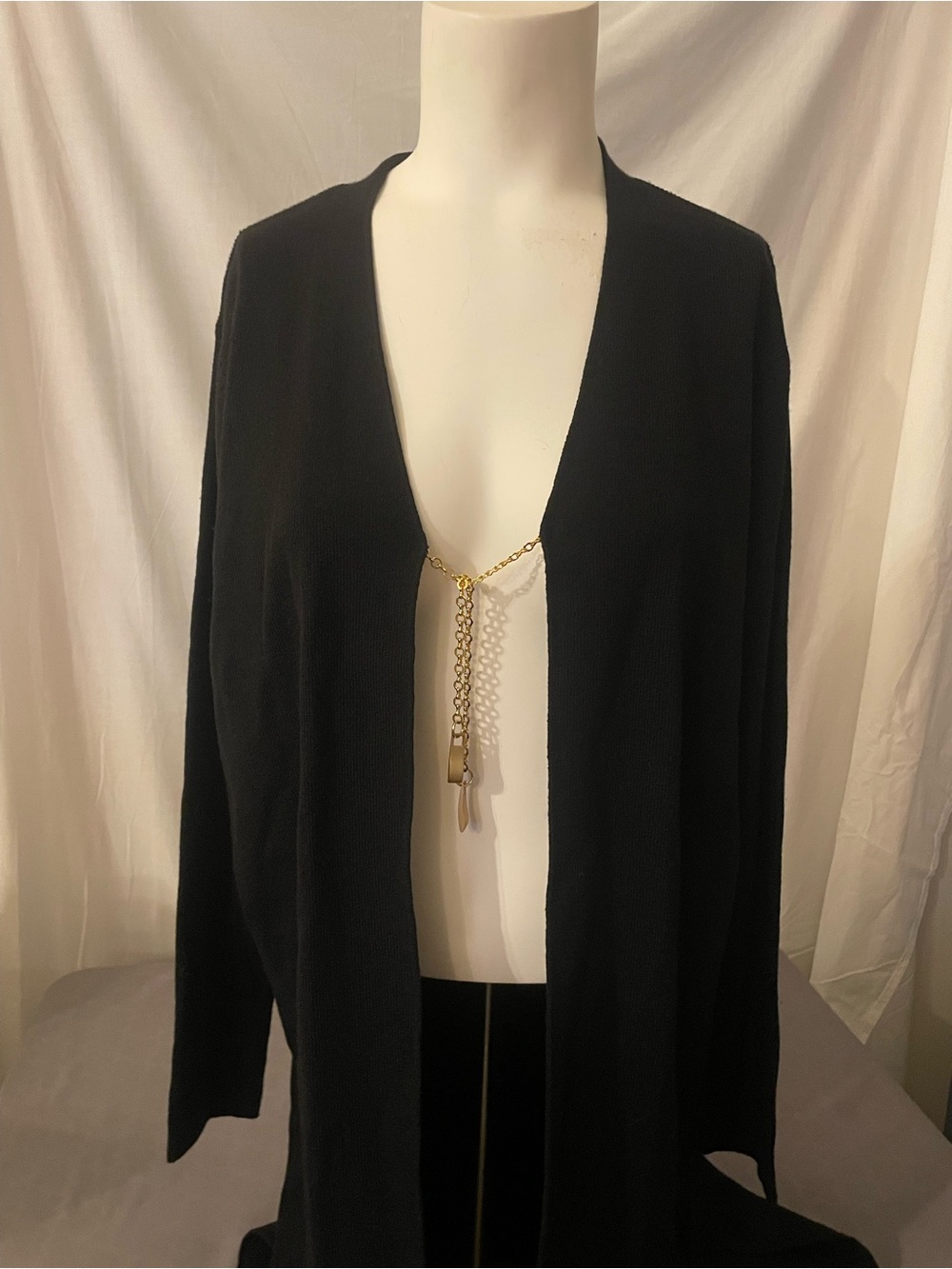 Colette Mordo CM Collection VINTAGE Long Cardigan Duster w/ Gold Chain Closure